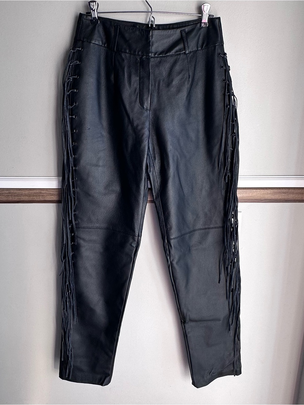 Vintage Together Leather FRINGE Black Tapered High Waisted Pants